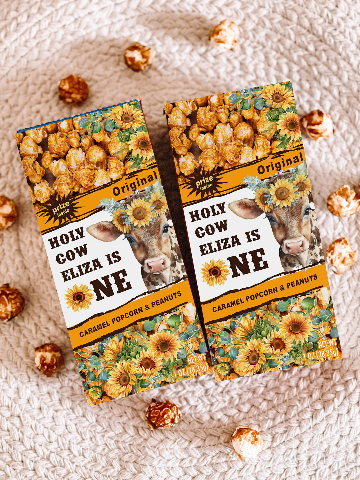 Holy Cow I'm One - Sunflower Cow - Cracker Jacks - Sunflower Cow Birthday Party - Highland Cow - Sunflower Birthday Favors - First Birthday