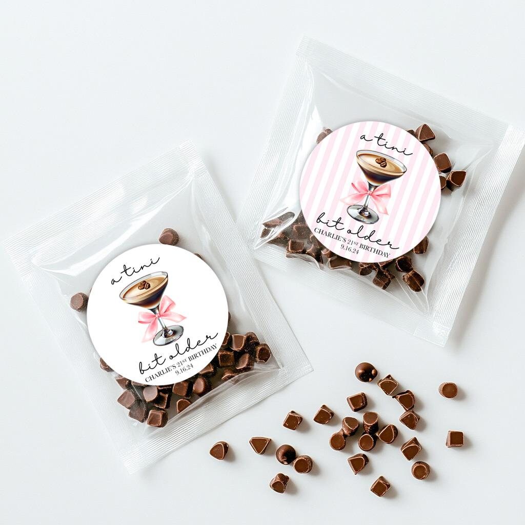 A Tini Bit Older Thank You Stickers - Favors - Martini Stickers - Labels -Martini Party -Espresso Martini Labels - Espresso Martini Stickers