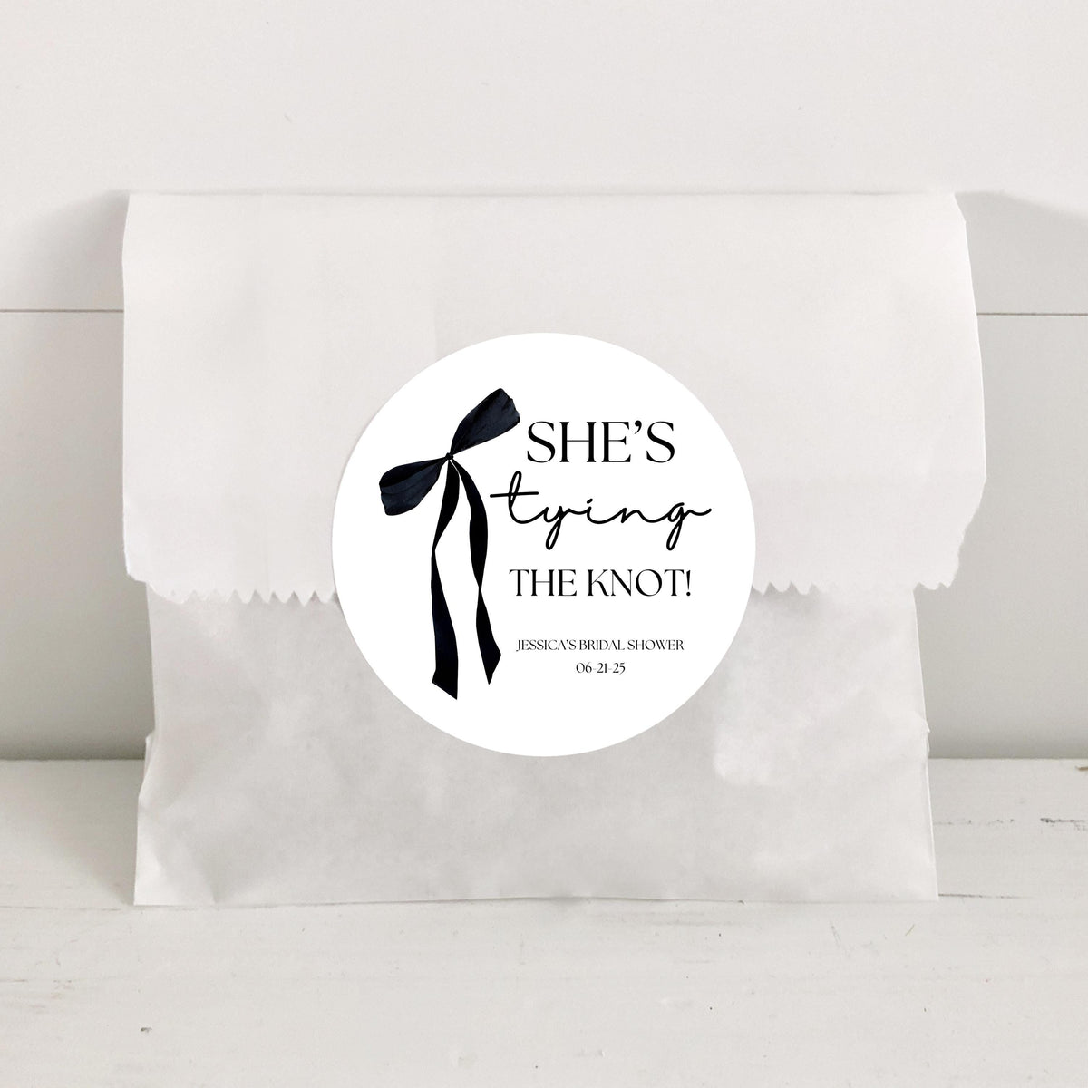 Shes Tying The Knot Thank You Stickers - Favors - Bridal Shower Stickers - Black Bow - Coquette Bow - Pink Ribbon - Wedding Stickers - Bach