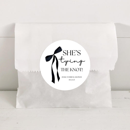 Shes Tying The Knot Thank You Stickers - Favors - Bridal Shower Stickers - Black Bow - Coquette Bow - Pink Ribbon - Wedding Stickers - Bach