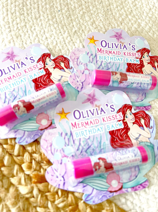 The Little Mermaid Lip Balm Party Favors - Classic -Little Mermaid Party -Little Mermaid Favors - Ariel -Red and Purple -Mermaid Party Gloss