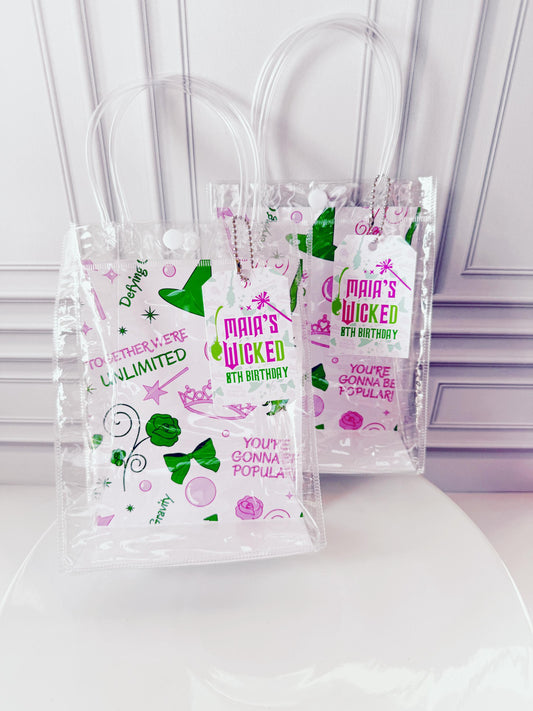 Wicked Favor Bags - Clear - Goodie Bag - Custom Bags - Wicked Party - Favors - Pink and Green - Elphaba - Glinda - Wicked Birthday - Witch