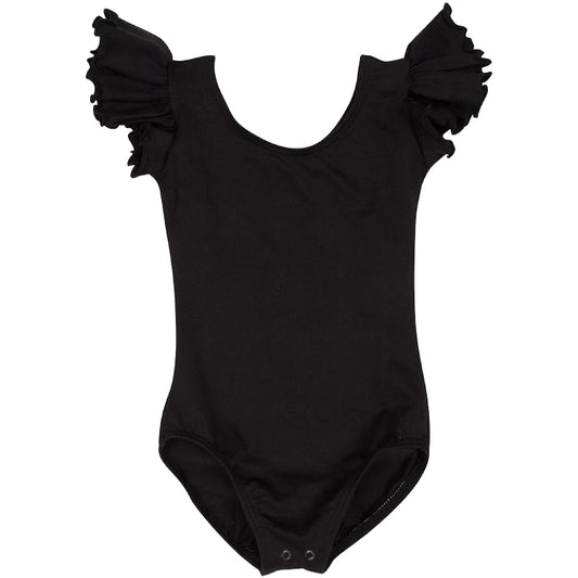 BLANK Ruffle Sleeve Leotards - PSS Crafting Blanks - BLACK - Flutter Sleeve - Leotard with Snaps - Girls - Dancewear - Ballet