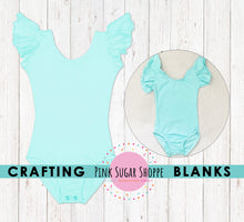 Load image into Gallery viewer, BLANK Ruffle Sleeve Leotards - PSS Crafting Blanks - Mint Blue - Flutter Sleeve - Leotard with Snaps - Girls - Dancewear - Ballet