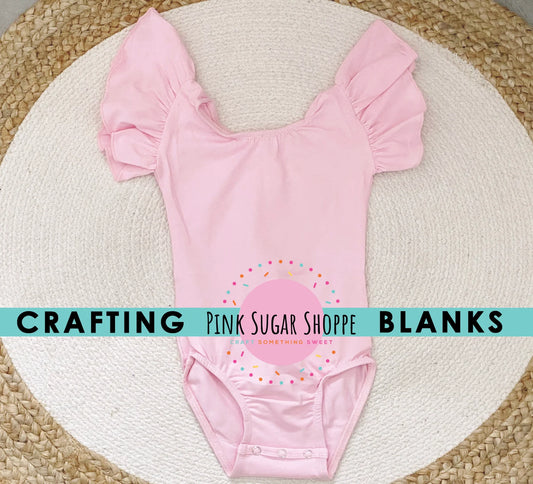 BLANK Ruffle Sleeve Leotards - PSS Crafting Blanks - PINK - Flutter Sleeve - Leotard with Snaps - Girls - Dancewear - Ballet