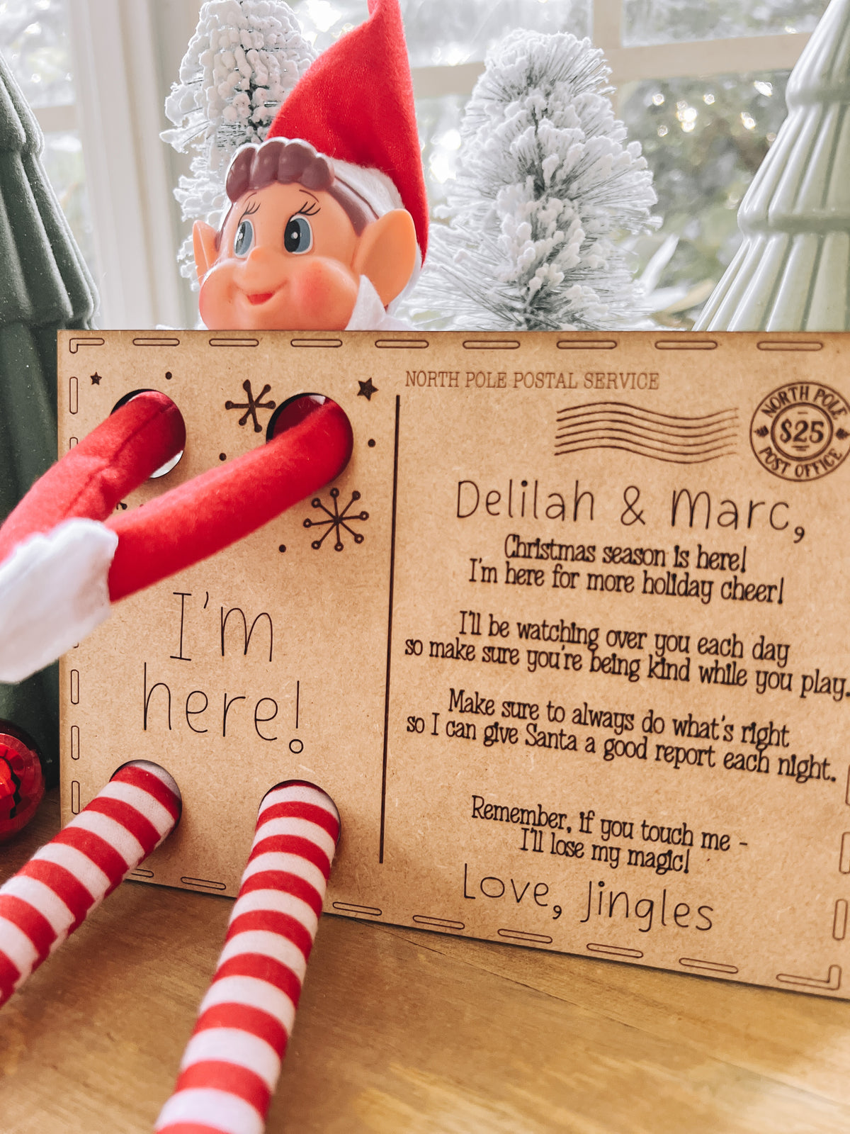 Wooden Elf Postcard - “I’m Back!”