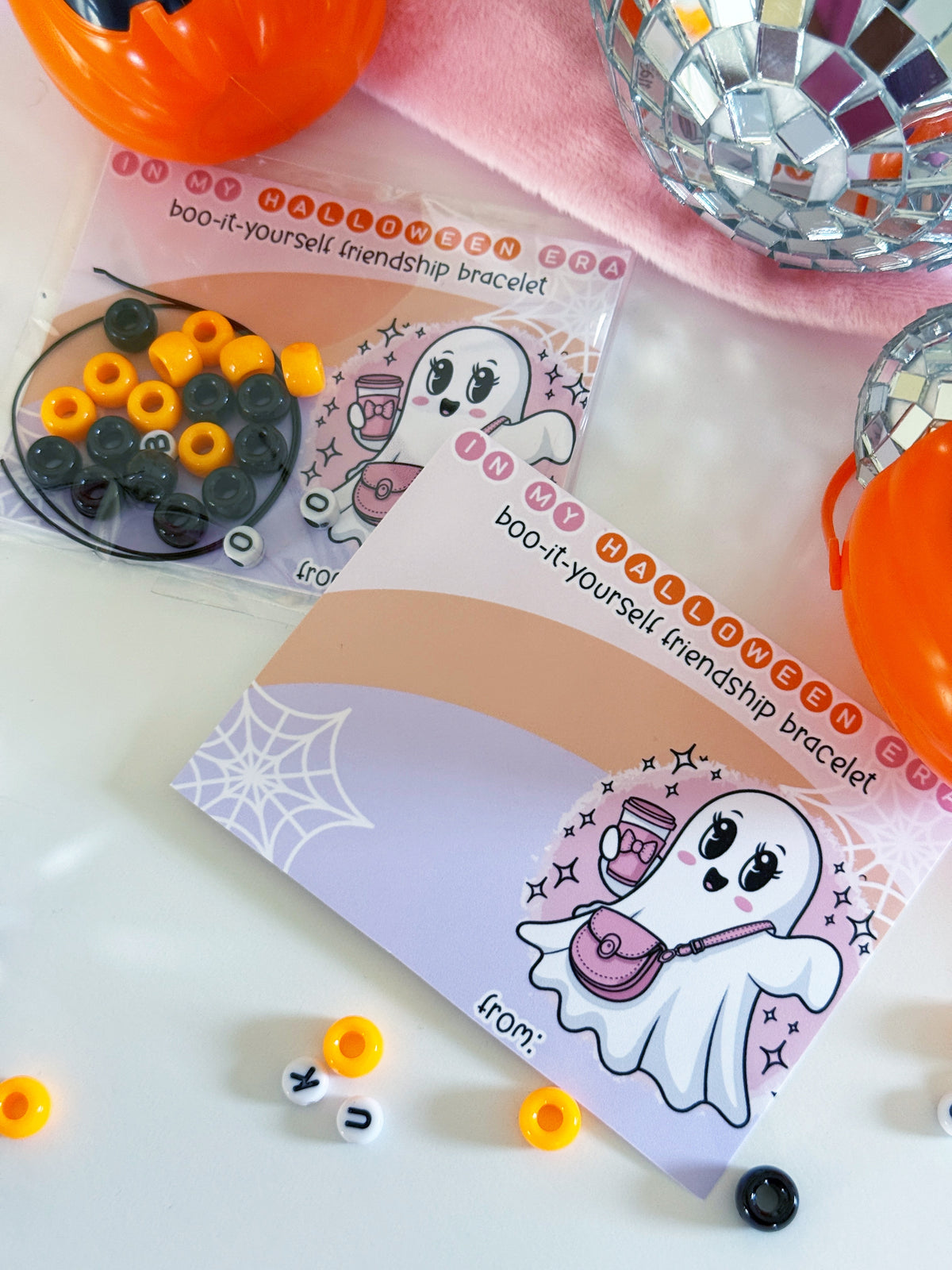 Halloween Era Friendship Bracelet Cards - Classroom Favors - Class Treats - Girly Halloween - School Exchange - DIY Halloween - Boojie Ghost