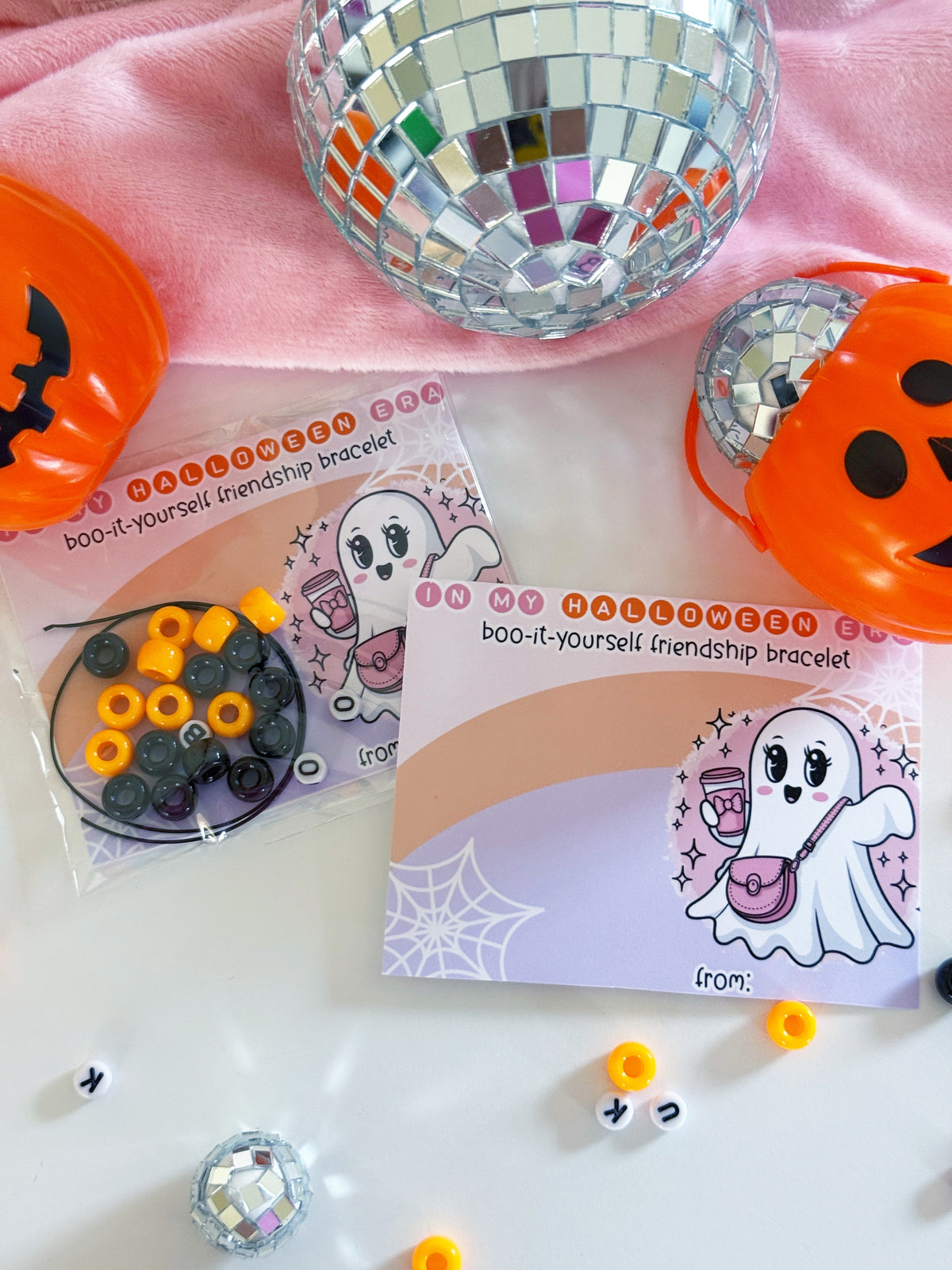 Halloween Era Friendship Bracelet Cards - Classroom Favors - Class Treats - Girly Halloween - School Exchange - DIY Halloween - Boojie Ghost