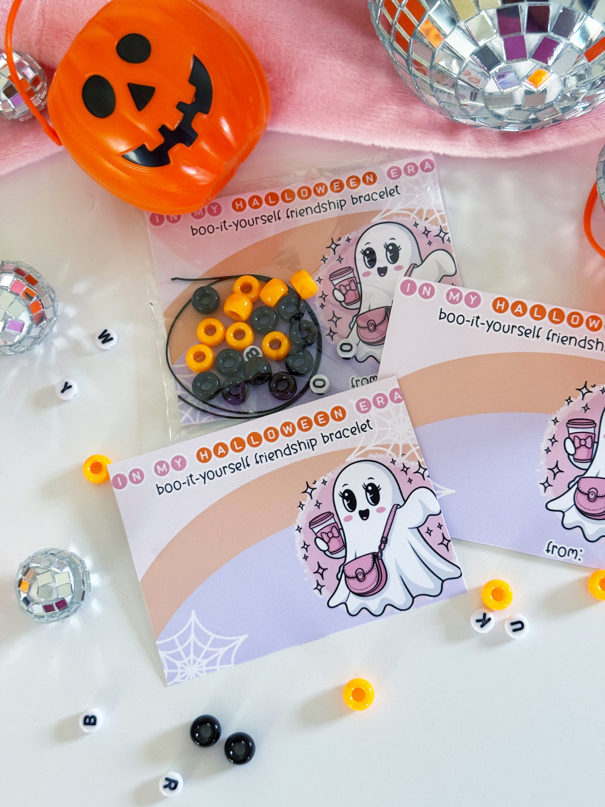 Halloween Era Friendship Bracelet Cards - Classroom Favors - Class Treats - Girly Halloween - School Exchange - DIY Halloween - Boojie Ghost