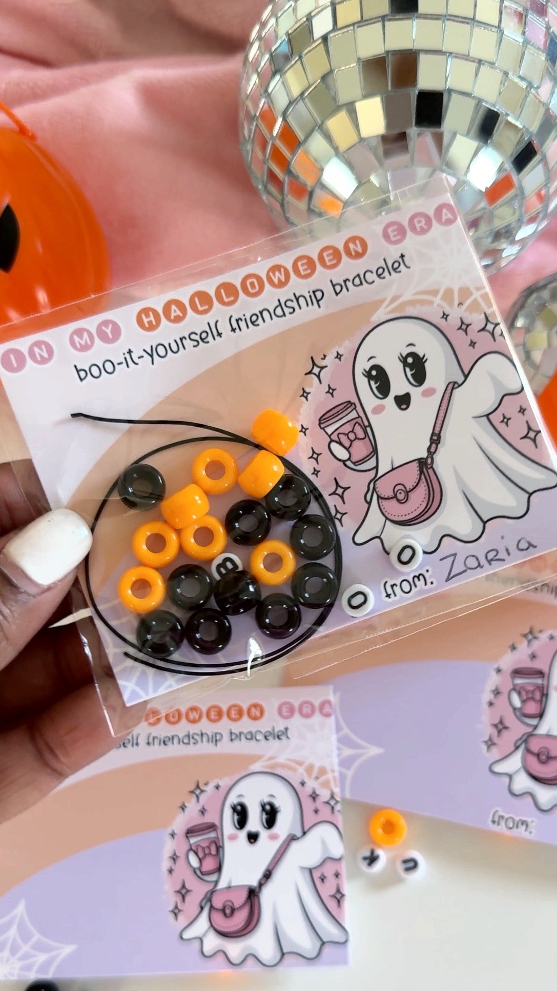 Halloween Era Friendship Bracelet Cards - Classroom Favors - Class Treats - Girly Halloween - School Exchange - DIY Halloween - Boojie Ghost