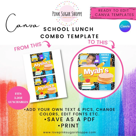 PINK SUGAR SHOPPE BACK TO SCHOOL LUNCH COMBO LABEL