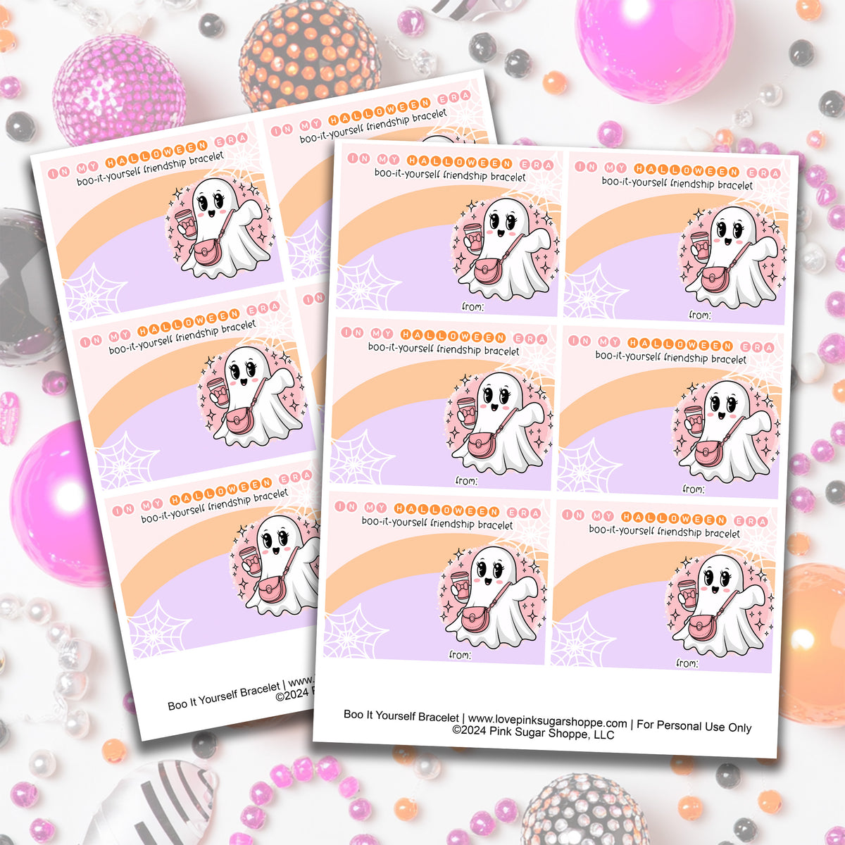 Halloween Era Friendship Bracelet Cards - Classroom Favors - Class Treats - Girly Halloween - School Exchange - DIY Halloween - Boojie Ghost