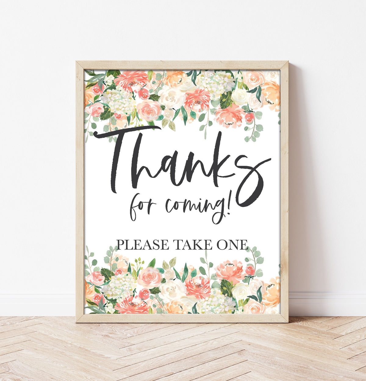 Peach Floral Thank You Sign - Peonies - Hydrangeas - Gift Table Bar Sign - Wedding Table Sign - Printable - DIY Wedding -Instant Download