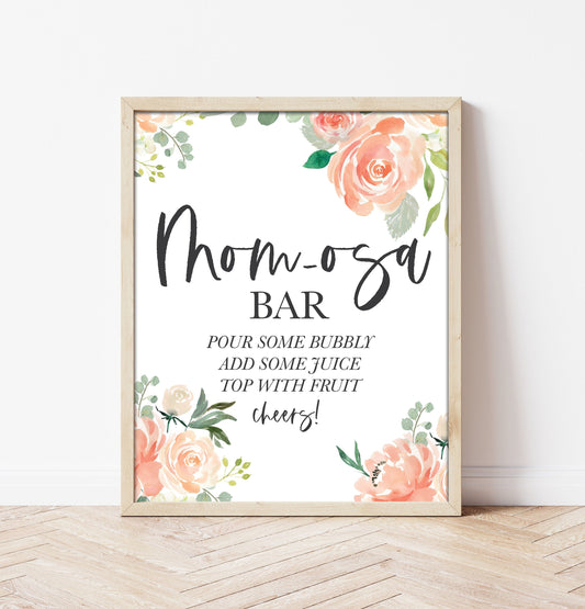 Peach Momosa Bar Sign - Dessert Table Bar Sign - Peach Floral - Peonies - Baby Shower Table Sign - Printable - DIY Wedding -Instant Download