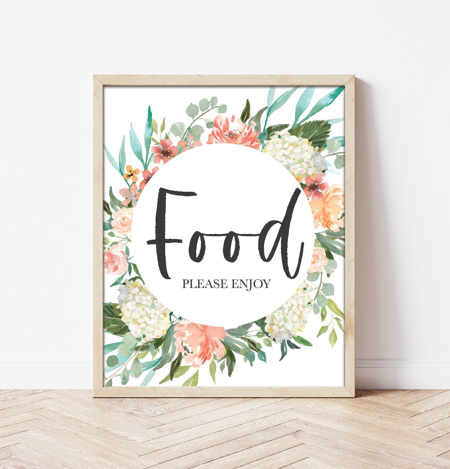Peach Floral Food Sign - Dessert Table Bar Sign - Peonies - Hydrangeas - Wedding Table Sign - Printable - DIY Wedding -Instant Download