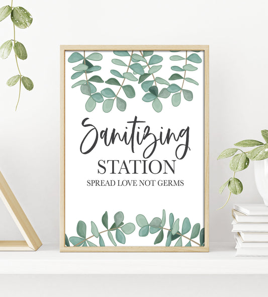 Eucalyptus Greenery Sanitizing Station Sign - Boho - Dessert Table Bar Sign - Table Sign - Printable - DIY Wedding -Instant Download