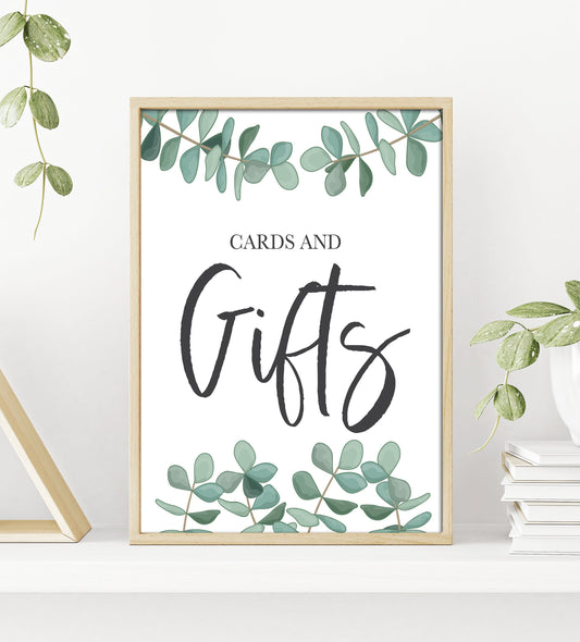 Eucalyptus Greenery Gifts Sign - Gift Table Bar Sign - Boho - Green - Wedding Table Sign - Printable -DIY Wedding -Instant Download