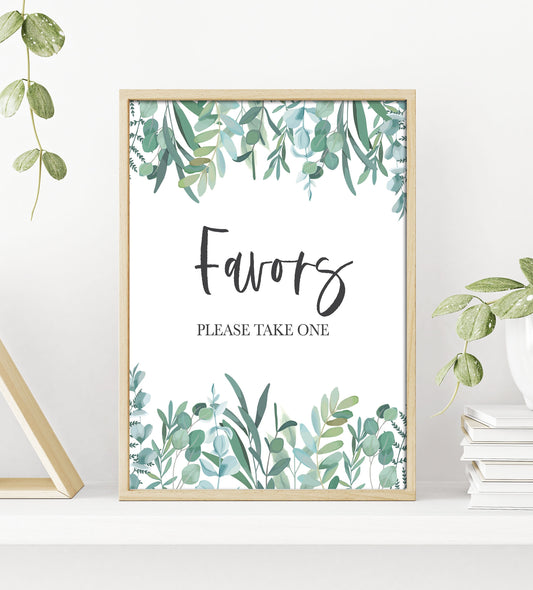 Eucalyptus Greenery Favors Sign - Dessert Table Bar Sign - Boho - Green - Wedding Table Sign - Printable - DIY Wedding -Instant Download