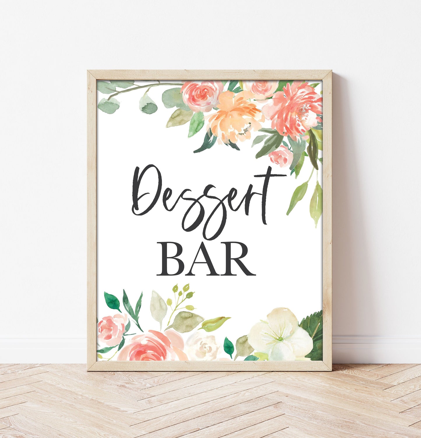 Peach Floral Dessert Bar Sign - Peonies - Hydrangeas - Dessert Table Sign - Wedding Table Sign - Printable - DIY Wedding - Instant Download