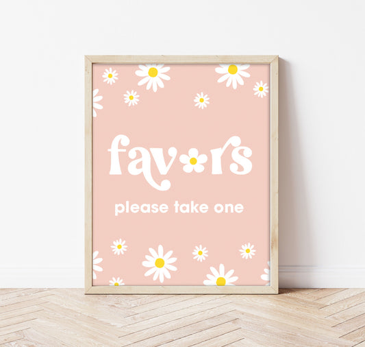 DAISY Birthday Sign - Groovy Party - FAVORS - Boho - Pink Daisy Table Sign - Printable - DIY - Groovy One - Two Groovy - Hippy