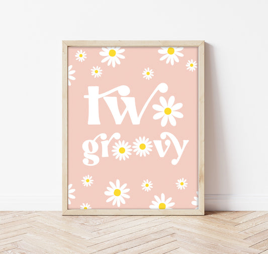 DAISY Birthday Sign - Groovy Party - Two Groovy Sign - Boho - Pink Daisy Table Sign - Printable - DIY - Groovy One - Two Groovy - Hippy