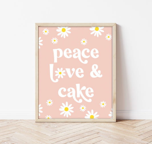 DAISY Birthday Sign - Groovy Party - Peace Love Cake - Boho - Pink Daisy Table Sign - Printable - DIY - Groovy One - Two Groovy - Hippy