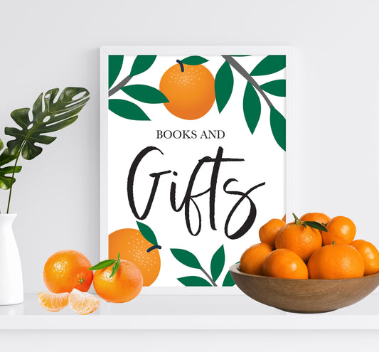 LITTLE CUTIE Books and Gifts Sign - Citrus - Cutie - Orange - Baby Shower Table Sign - Sweets Table - Printable - DIY -Instant Download