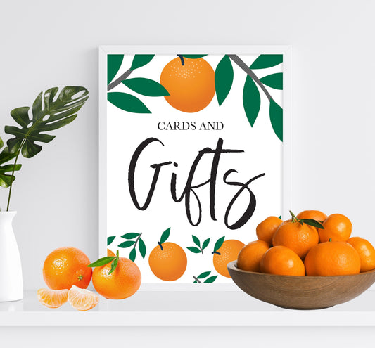LITTLE CUTIE Cards and Gifts Sign - Citrus - Cutie - Orange - Baby Shower Table Sign - Sweets Table - Printable - DIY -Instant Download