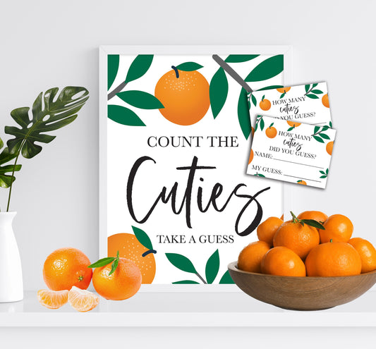 LITTLE CUTIE Count the Cuties Sign - Citrus - Cutie - Orange - Baby Shower Table Sign - Guess How Many - Printable - DIY -Instant Download