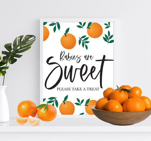 LITTLE CUTIE Babies are Sweet Sign - Citrus - Cutie - Orange - Baby Shower Table Sign - Sweets Table - Printable - DIY -Instant Download