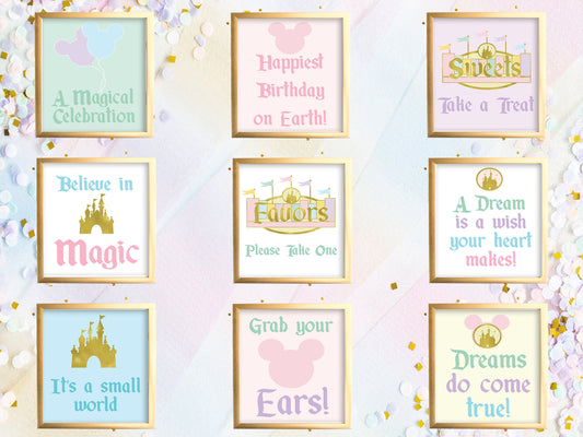 Magical Disneyland Birthday Bundle - Vintage Retro Classic Theme Park Birthday Signs - Favor Sign - Table Sign - Printable - Party Decor