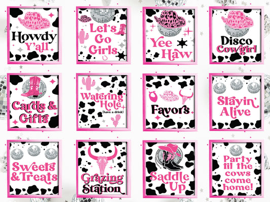 DISCO COWGIRL BUNDLE - Space Cowgirl Signs - Rodeo Party - Cowgirl Party Signs - Table Sign -Printable - Let's Go Girls - Yeehaw Party Decor