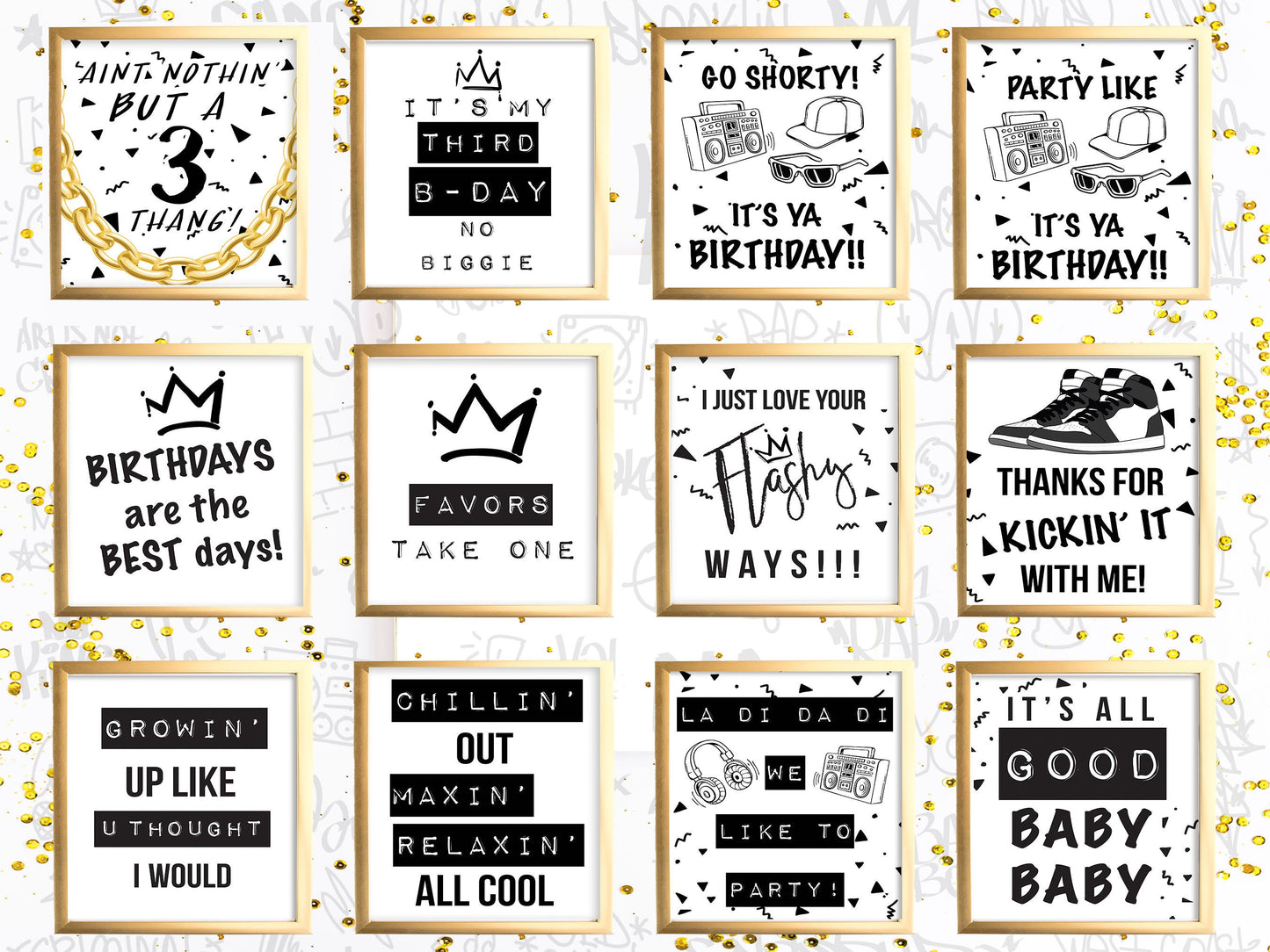 Aint Nothin But A 3 THANG Bundle - 3 Thang Birthday Signs - Favor Sign - Hip Hop - Table Sign - Printable - 90s - Hip Hop - Party Decor