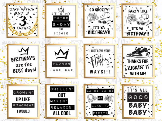 Aint Nothin But A 3 THANG Bundle - 3 Thang Birthday Signs - Favor Sign - Hip Hop - Table Sign - Printable - 90s - Hip Hop - Party Decor