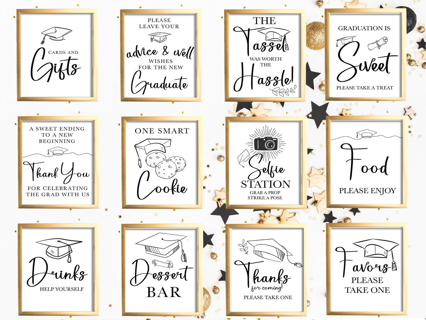 GRADUATION Bundle - Graduation Table Signs - Grad Candy Buffet - Favor Sign - Dessert Table Sign - Printable - Black and White - Party Decor