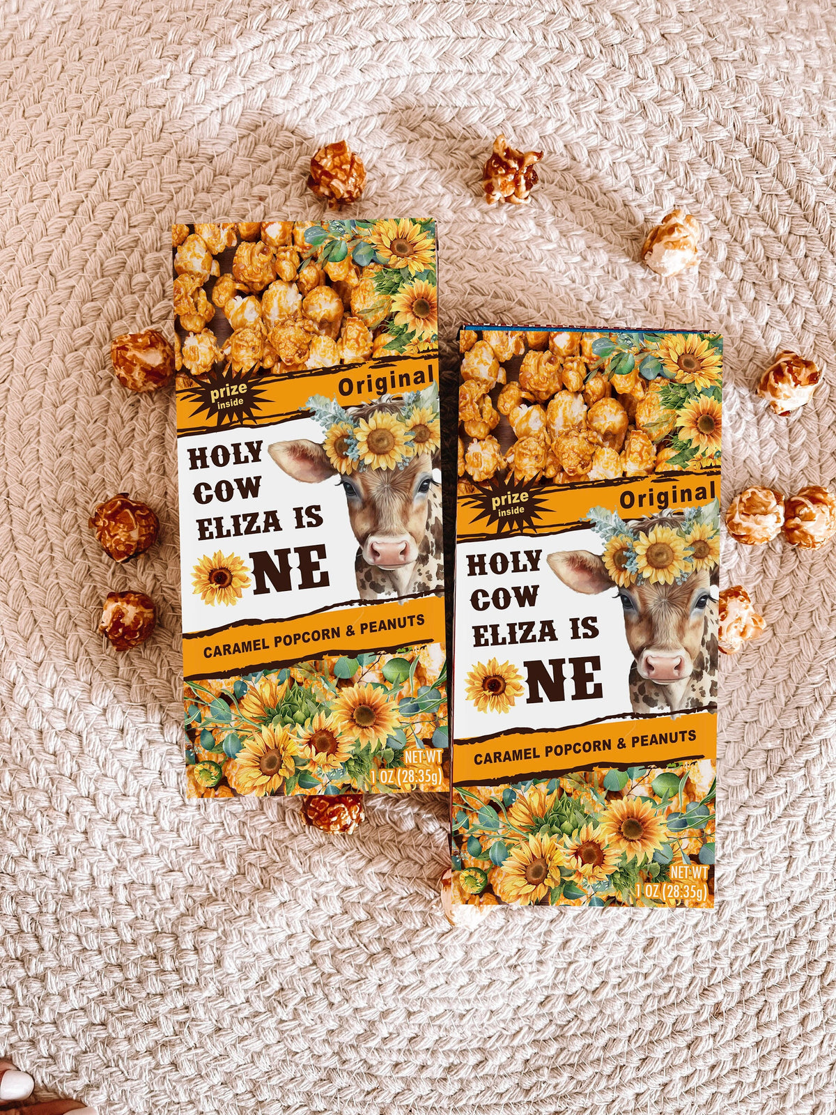 Holy Cow I'm One - Sunflower Cow - Cracker Jacks - Sunflower Cow Birthday Party - Highland Cow - Sunflower Birthday Favors - First Birthday