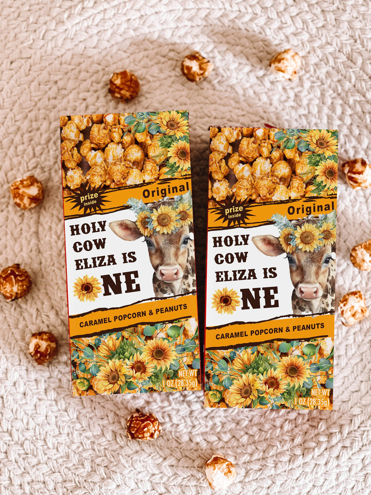 Holy Cow I'm One - Sunflower Cow - Cracker Jacks - Sunflower Cow Birthday Party - Highland Cow - Sunflower Birthday Favors - First Birthday