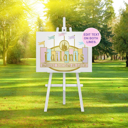 Magical Birthday Disneyland Custom Welcome Sign - Editable - Vintage Mickey Party - Theme Park Birthday Party -Pastel Party -Classic -Retro