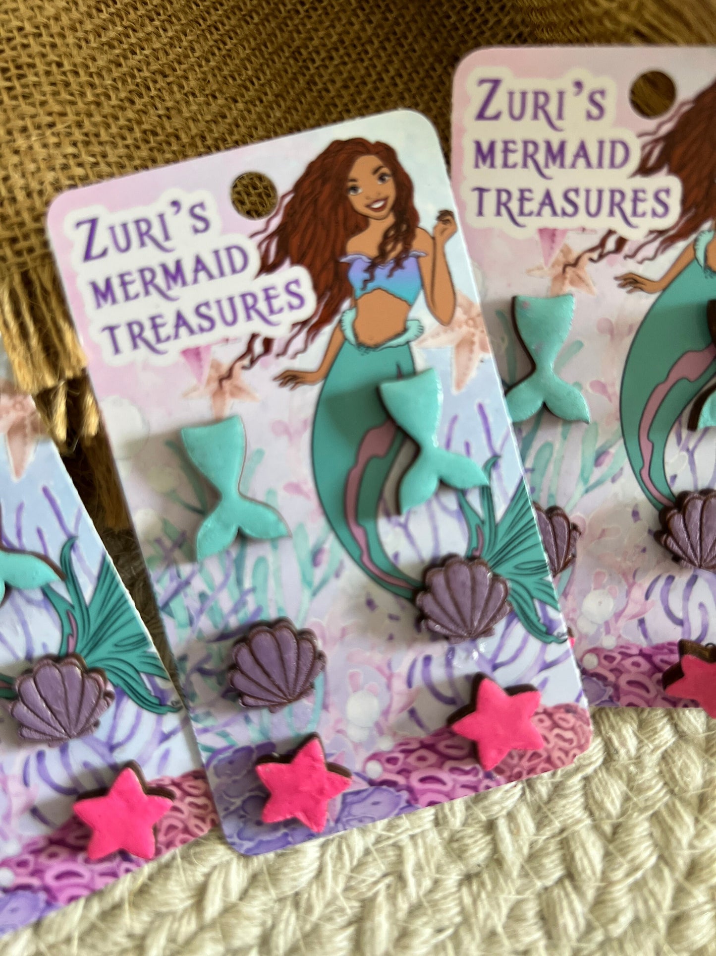 The Little Mermaid Earring Party Favors - Little Mermaid Party - Little Mermaid Favors - Live Action Mermaid - Black Mermaid  - Stud Earring