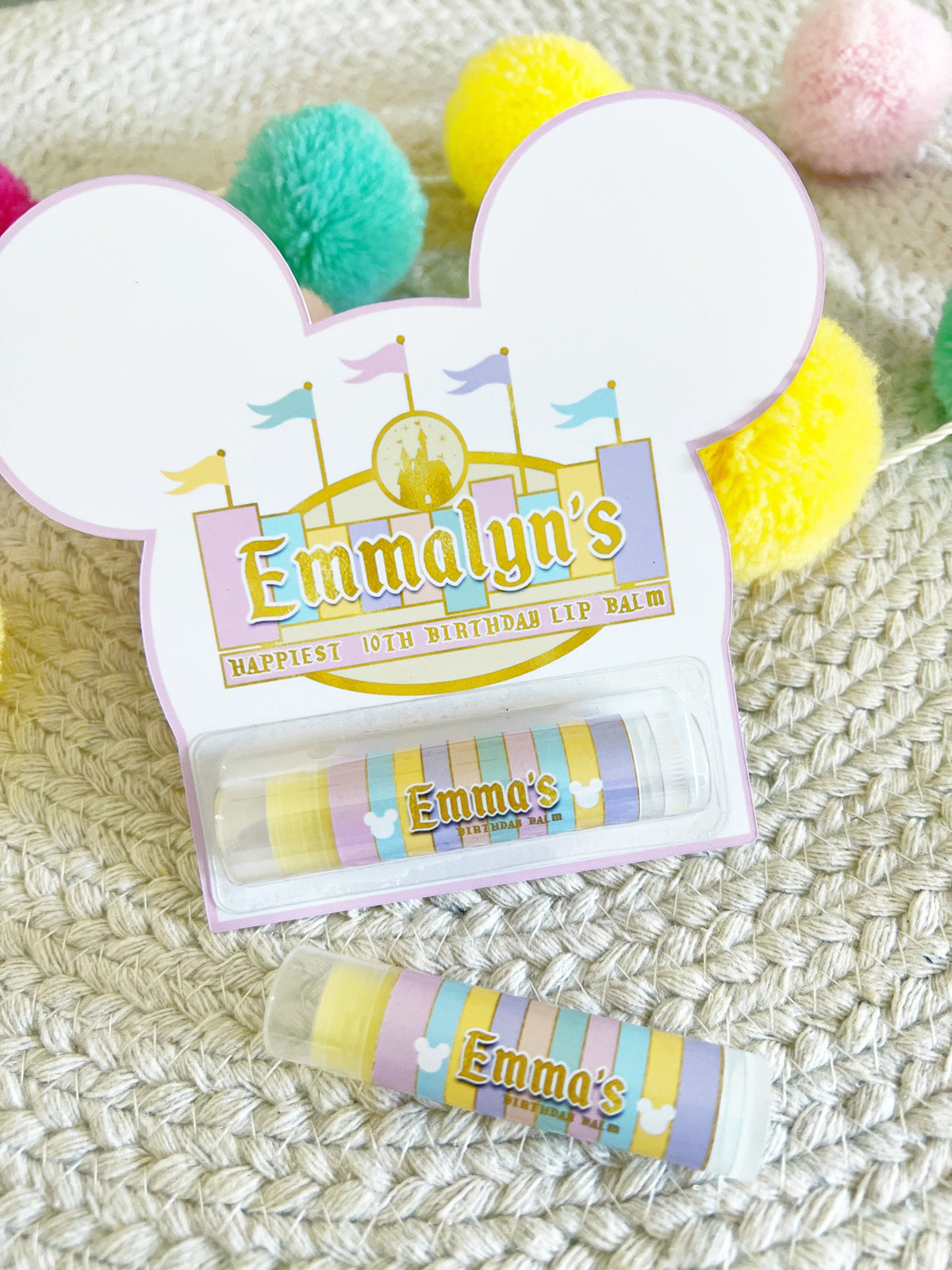 Magical Birthday Disneyland Lip Balm Party Favors - Vintage Mickey Party - Theme Park Birthday Party -Pastel Party -Classic -Retro - Gloss