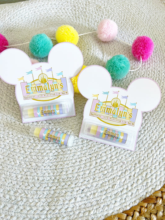 Magical Birthday Disneyland Lip Balm Party Favors - Vintage Mickey Party - Theme Park Birthday Party -Pastel Party -Classic -Retro - Gloss