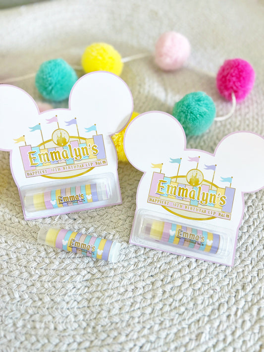 Magical Birthday Disneyland Lip Balm Party Favors - Vintage Mickey Party - Theme Park Birthday Party -Pastel Party -Classic -Retro - Gloss