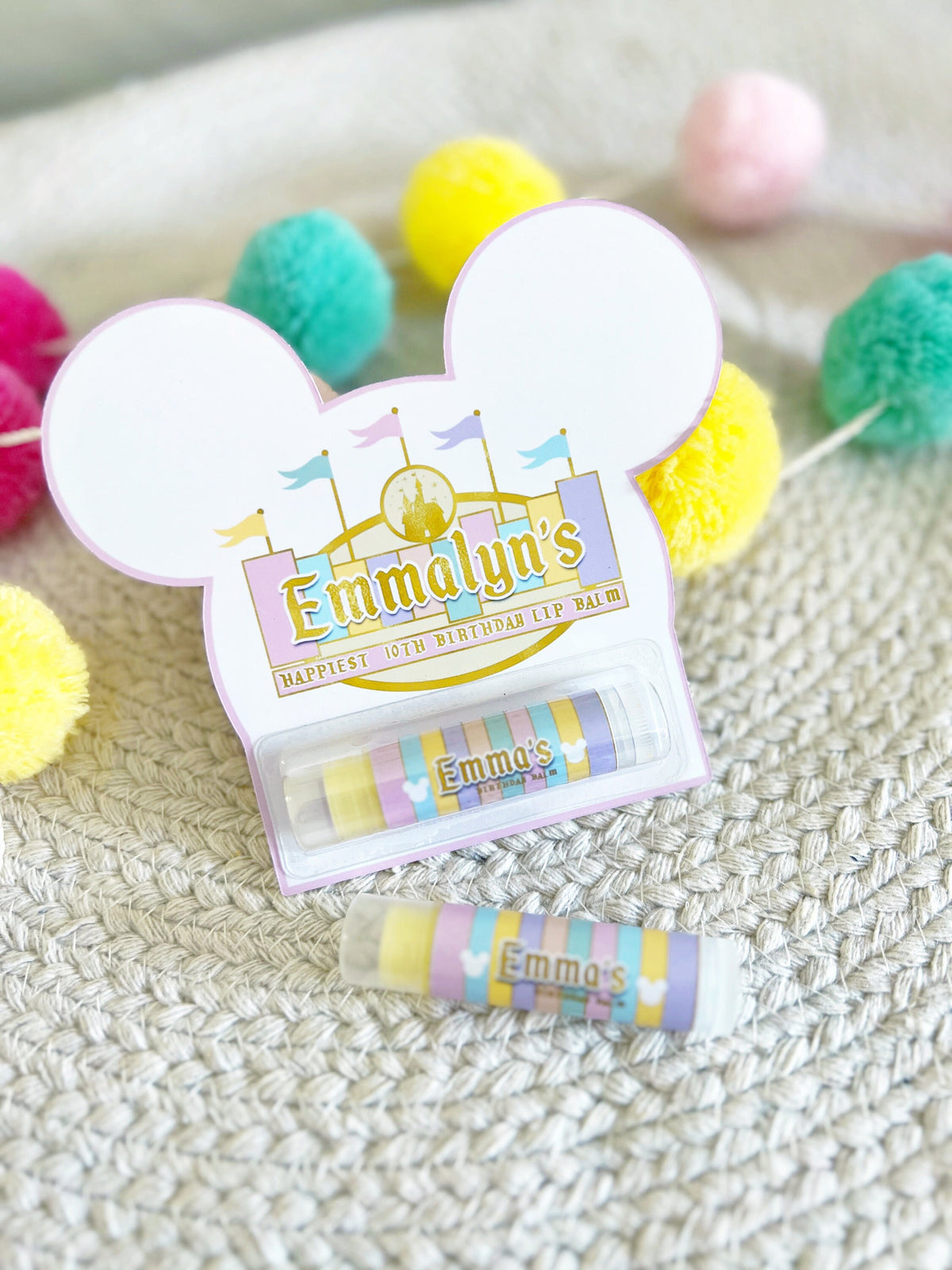 Magical Birthday Disneyland Lip Balm Party Favors - Vintage Mickey Party - Theme Park Birthday Party -Pastel Party -Classic -Retro - Gloss