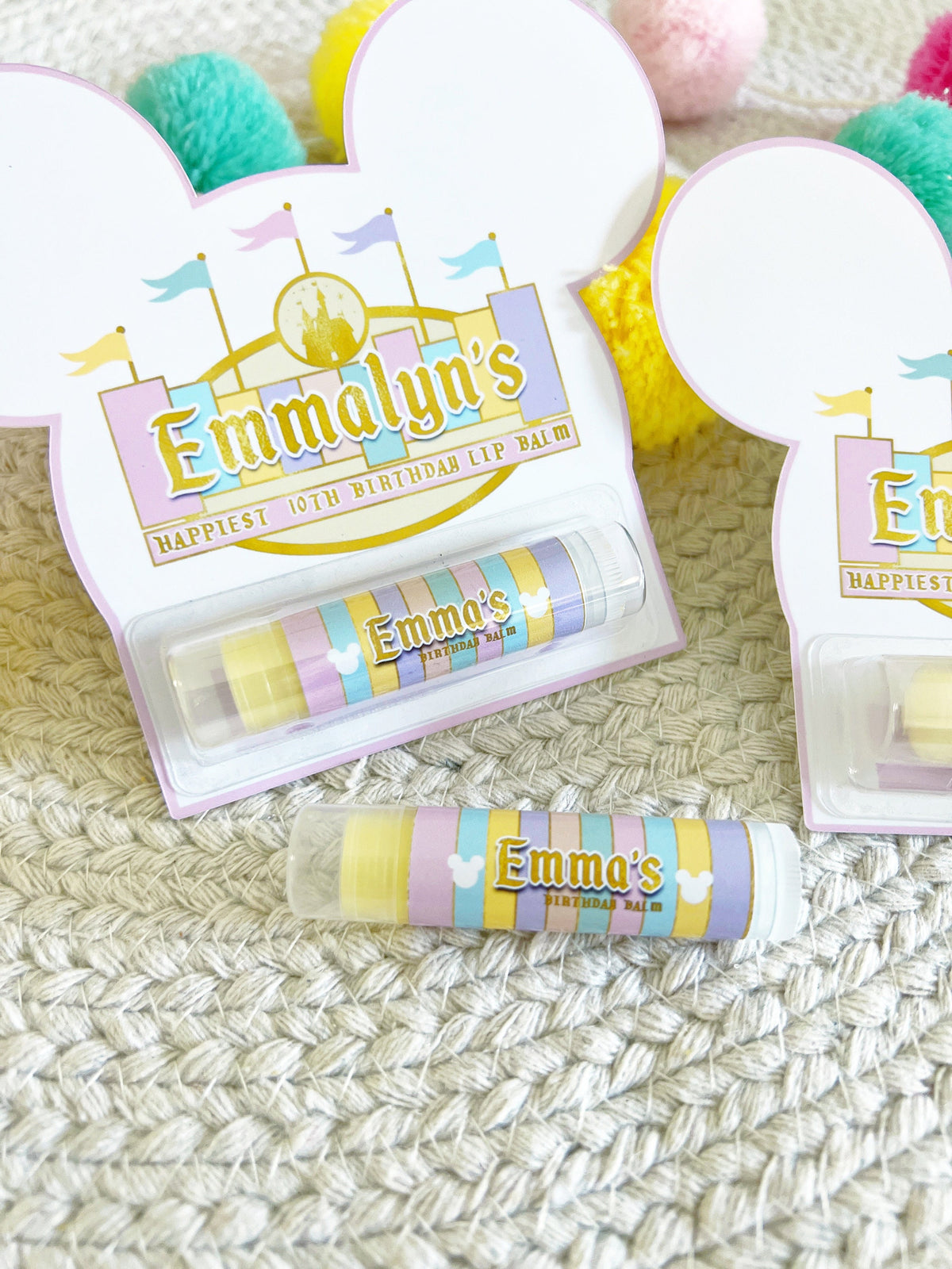 Magical Birthday Disneyland Lip Balm Party Favors - Vintage Mickey Party - Theme Park Birthday Party -Pastel Party -Classic -Retro - Gloss