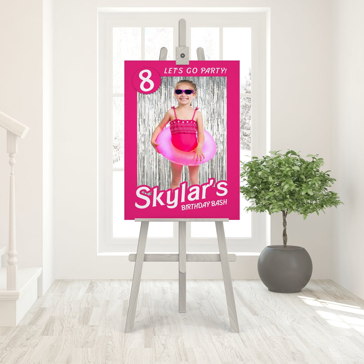 Lets Go Party Custom Welcome Sign - Editable - Come on lets go Party Backdrop Signage - Baby Doll Party Doll Party - Pink Party Easel Sign