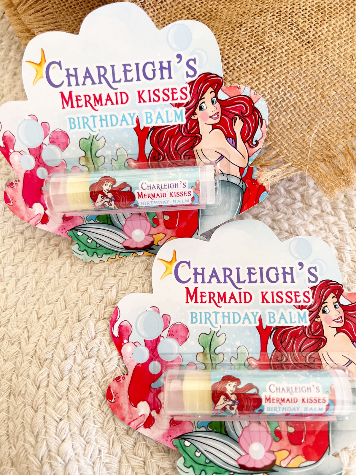 The Little Mermaid Lip Balm Party Favors - Classic - Little Mermaid Party - Little Mermaid Favors - Ariel - Red - Mermaid Party Gloss