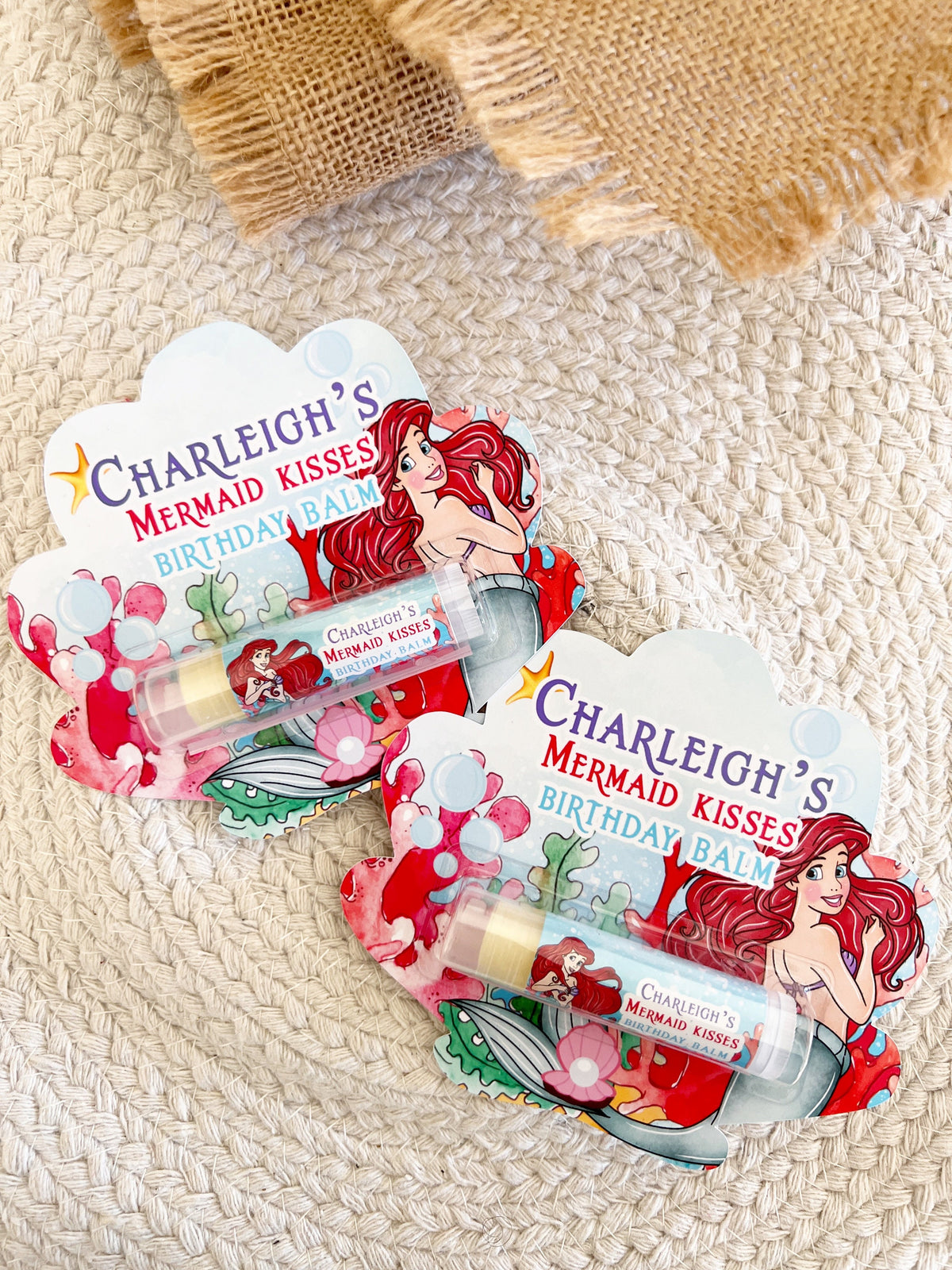 The Little Mermaid Lip Balm Party Favors - Classic - Little Mermaid Party - Little Mermaid Favors - Ariel - Red - Mermaid Party Gloss