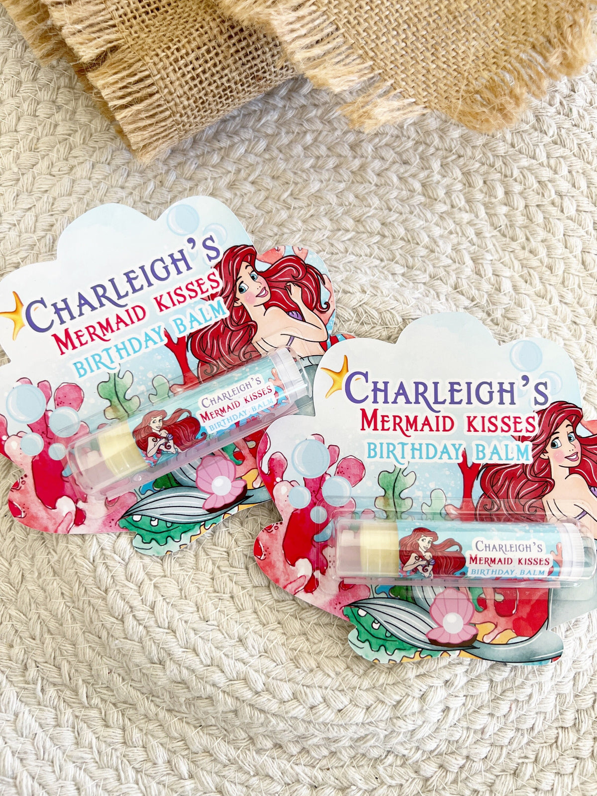 The Little Mermaid Lip Balm Party Favors - Classic - Little Mermaid Party - Little Mermaid Favors - Ariel - Red - Mermaid Party Gloss