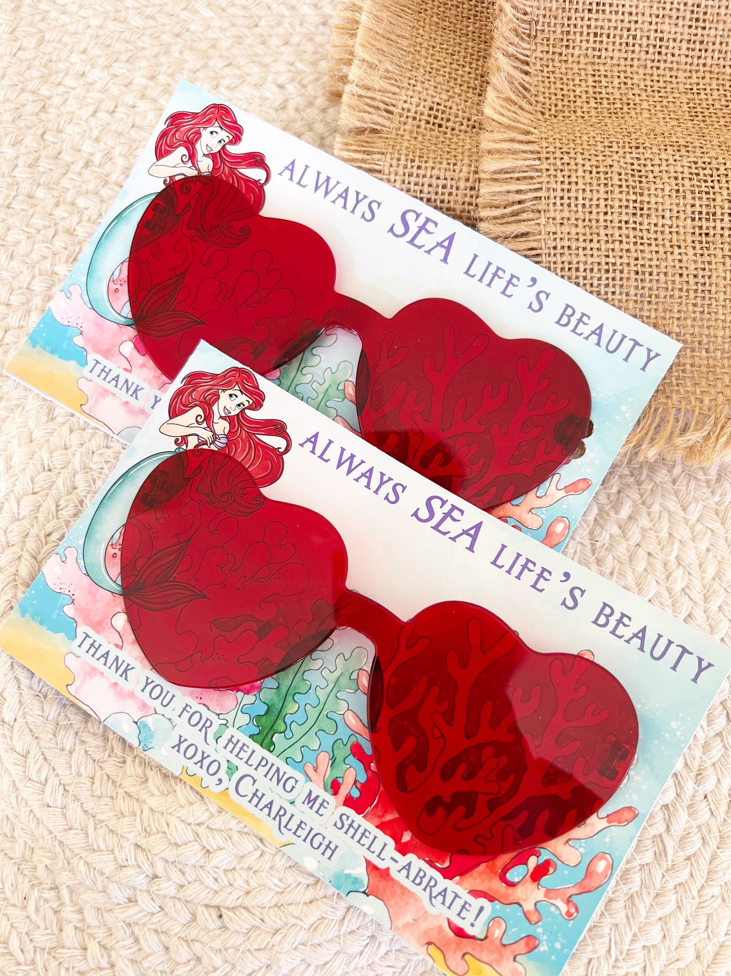 The Little Mermaid Sunglasses Favors - Classic Ariel - Little Mermaid Party - Little Mermaid Favors - Red Heart Glasses - Birthday Favors