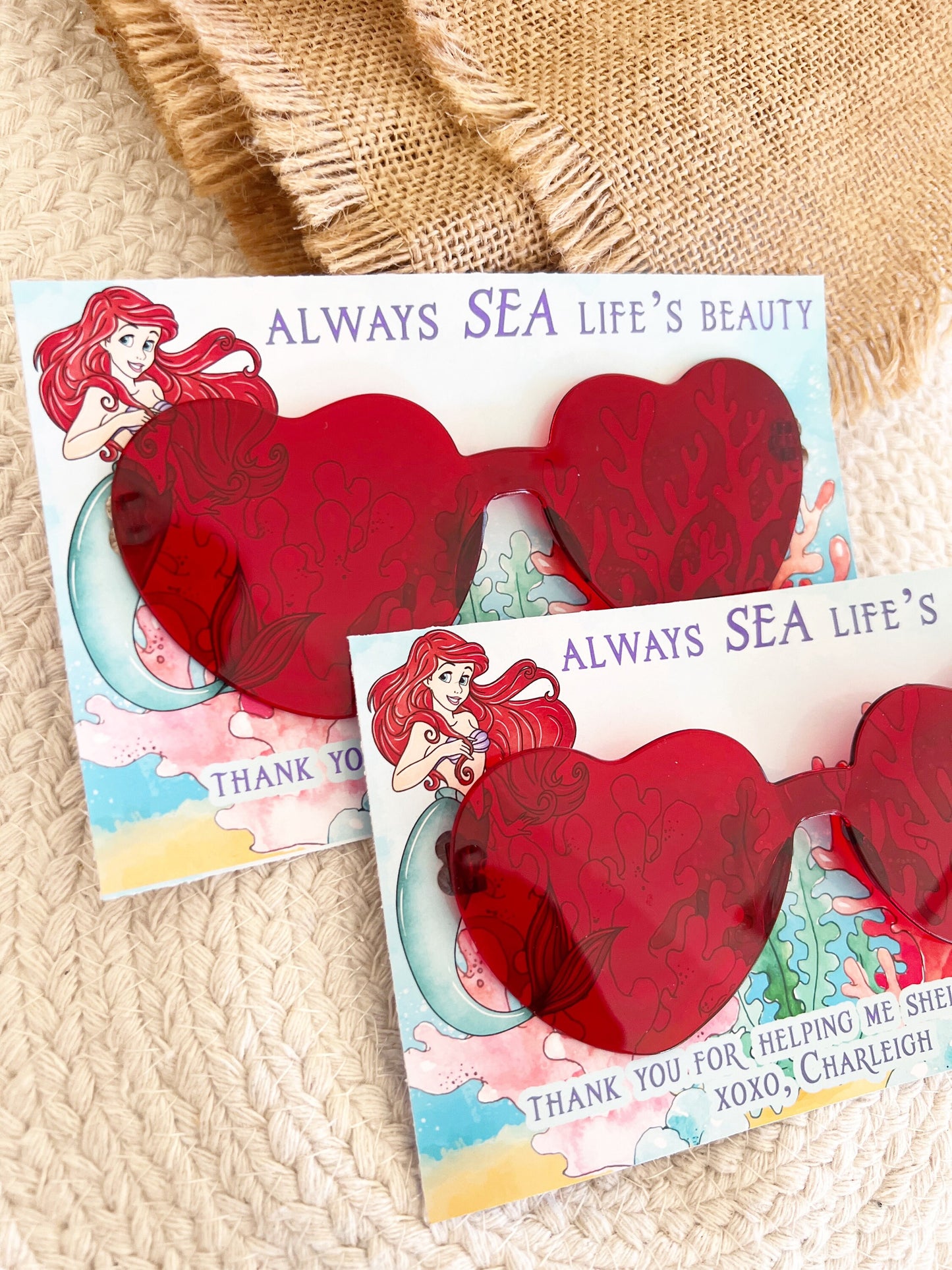 The Little Mermaid Sunglasses Favors - Classic Ariel - Little Mermaid Party - Little Mermaid Favors - Red Heart Glasses - Birthday Favors
